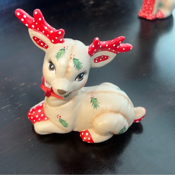 6 Vintage Ceramic Kimple Mold Hand Painted Quilted Bear/ Reindeer Figurines - Picture 11 of 13